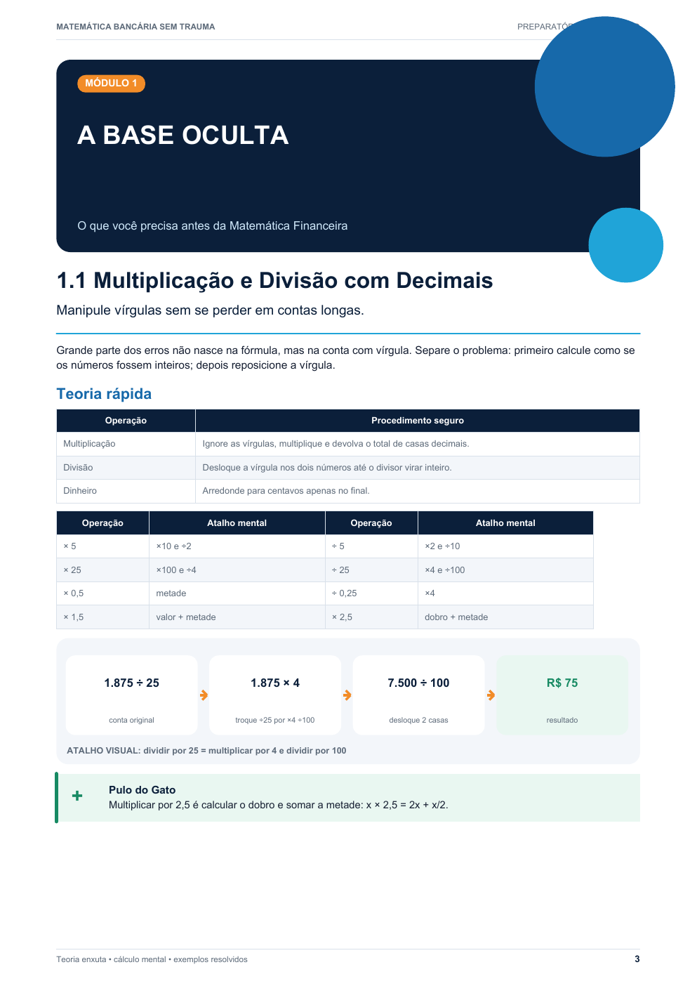 Página interna sobre cálculo com decimais